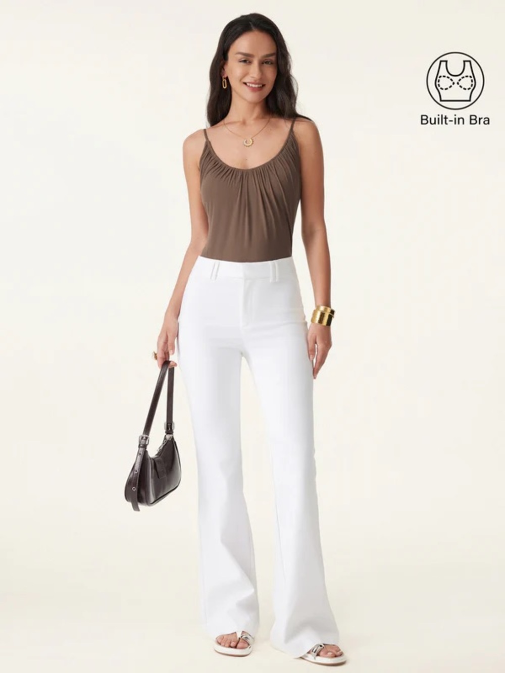 NWT OGL Eco-SkinKiss® Scoop Neck Gathered Spaghetti Bra Tank in white - Picture 2 of 5